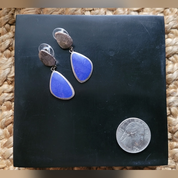 Vintage Sterling Silver and Blue Stone Dangle Earrings - Picture 3 of 5